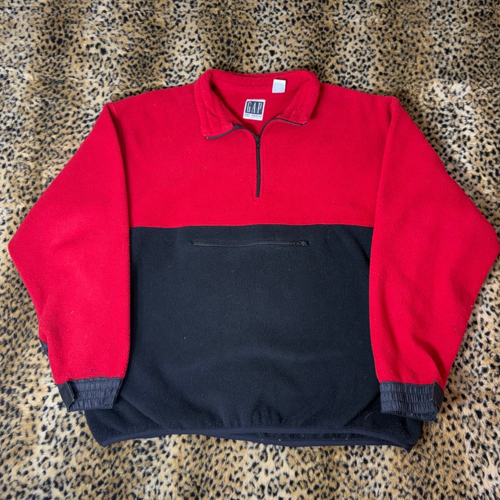 Vintage 90s Gap GP Tech Red & Black Fleece Quarter Zip Pullover XL